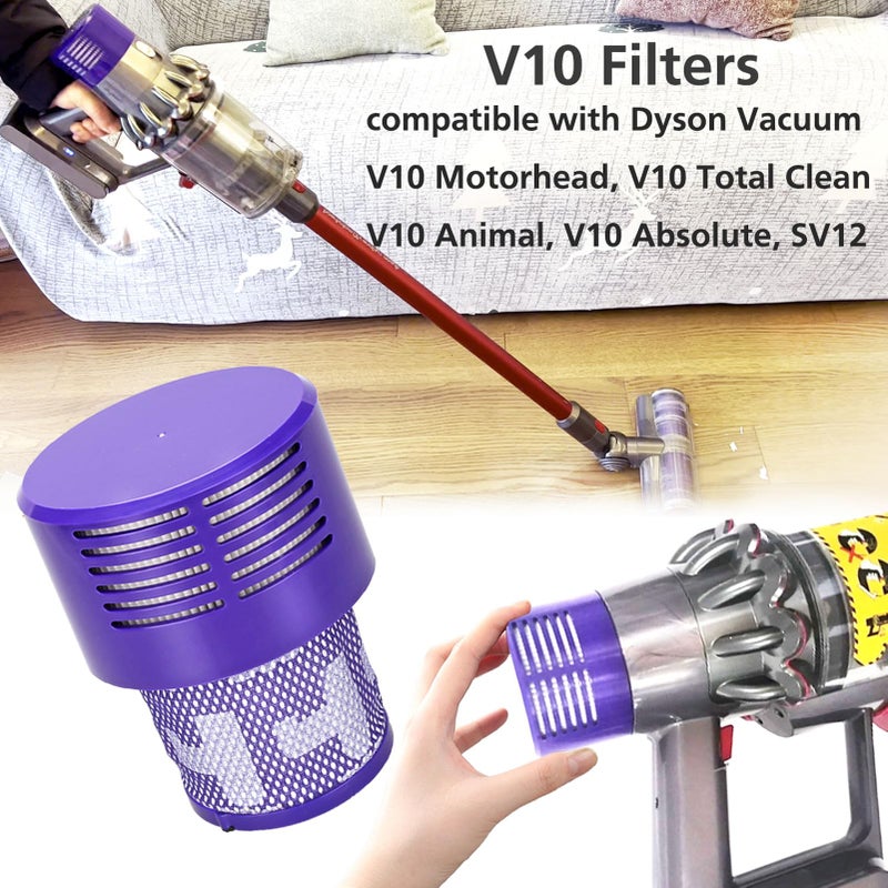 LhhTing V10 Replacement Filters - 4 Pack for Dyson V10 Cyclone Series, Absolute, Animal, Total Clean, SV12 - Includes 1 Clean Brush - Image 3
